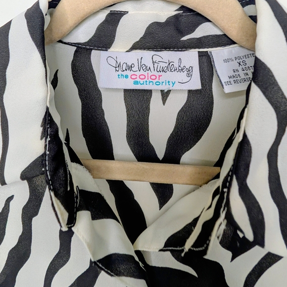 VTG DVF Black & White Zebra Button-Down Shirt 80s 90s Maximalism Loud Luxury - Picture 4 of 9